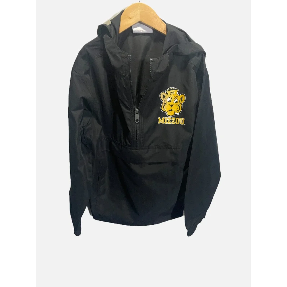 Champion Windbreaker Kids YM 7-8 Black Mizzou Tigers Half Zip Hooded Pullover